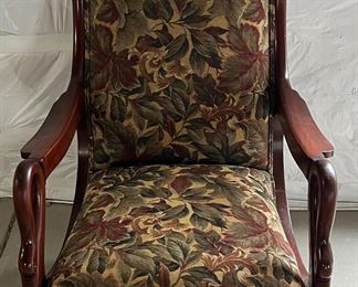 Vintage Mahogany Upholstered Spring Rocking Chair With Metal Feet