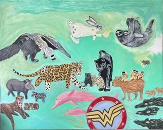 Large Original Diana Coohill Animals On Canvas 60 X 48 Inches