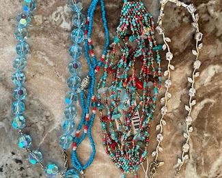 Boho Bead Jewelry Lot - 2 Seed Bead Bracelets, 2 Rhinestone Necklaces,
