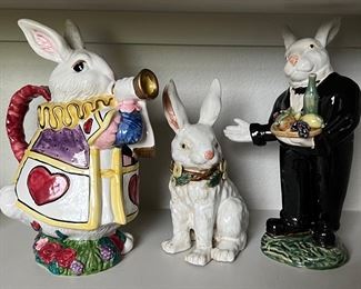 Alice In Wonderland Ceramic Bunnies - White Rabbit Fitz And Floyd Pitcher With Handle