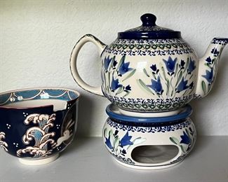 Mira Designs Bowl And Hand Made Poland Unikat Teapot With Warmer Base