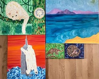 (5) Original Diana Coohill Oil Paintings On Canvas - Landscape & Animals