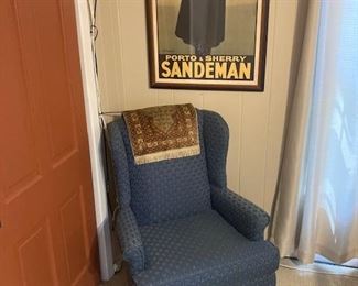 blue upholstered chair