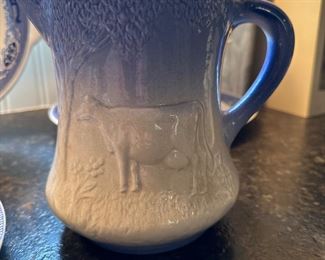 Iron stone blue cow pitcher
