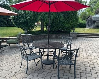 Cast Aluminum with 4 Chairs and Umbrella