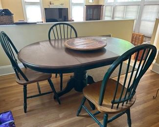 5 Piece Dark Oak and Green Dinette Set
