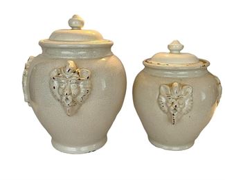 Crazed Lion Head Ceramic Containers or Urns