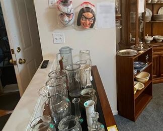 Vintage 1960s “29 cent” Ben Copper Halloween masks (2 left); lots of vases.