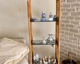 small rattan shelf with glass shelves 