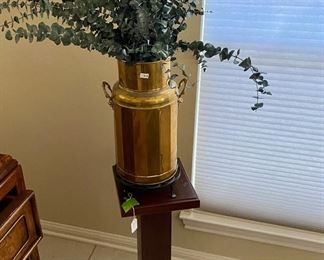 small plant stand with brass plant holder