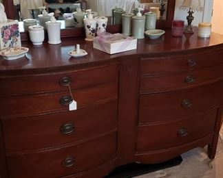 Dixie cherry vintage dresser, mirror, accessories