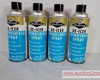 4 Vintage Spray Cans of Mastercraft Windshield Spray. 2 are empty and 2 have fluid but no pressure in any.