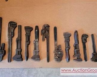 4 Antique Wrenches. Includes an 18 inch long Railroad Special, a Size 8 Trimont and more