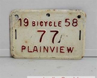 16 1958 Plainview MN Bicycle License Plate.