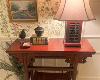 Asian style table, stool, and lamp
