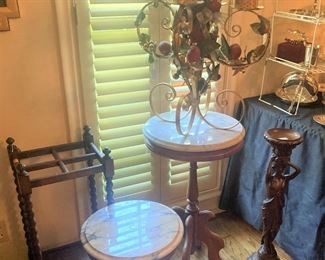 Two marble top side tables/plant holders