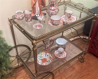 2-tier brass serving cart