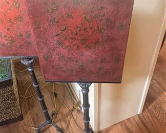 Antique fireside pole screen