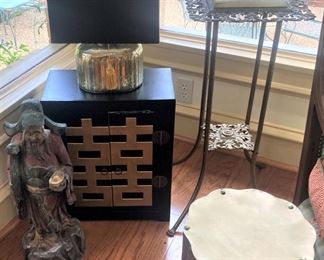 Asian décor; plant stand; one of two brass side tables
