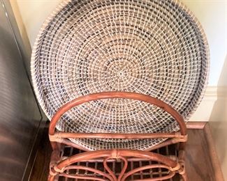 Textured tray; rattan magazine holder