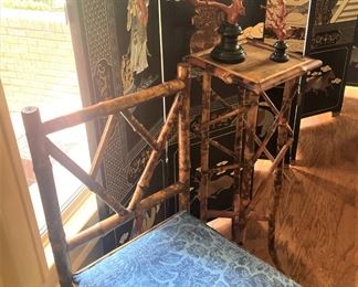 Bamboo chair and plant stand