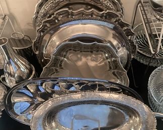 Great selections of silverplate trays and bowls