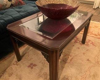 Coffee table with beveled glass insert