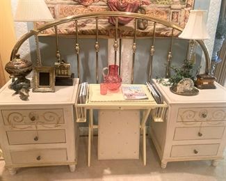 Matching nightstand; brass king headboard; bed tray and stand