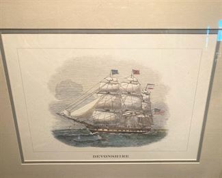 Matted and framed sailing ship  - "Devonshire"