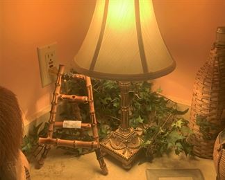 Bamboo easel; small lamp