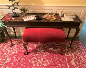Sofa table; red bench
