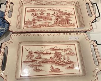 Asian style serving trays in cradles