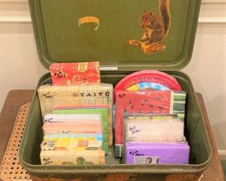 Vintage metal box; cocktail napkins