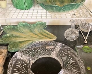 More green selections; divided serving dish