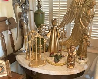 Large angel; marble top antique table