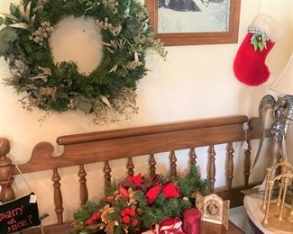 Headboard; nightstand; wreath