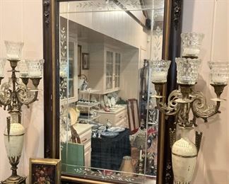 Lovely mirror; candelabras 