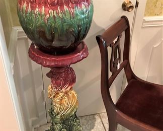 Antique Majolica  jardinière & pedestal