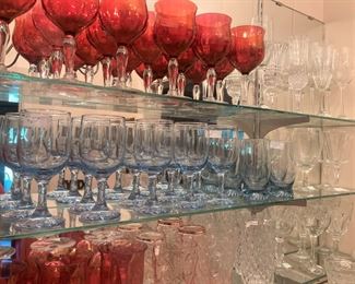 Red, blue, and clear stemware
