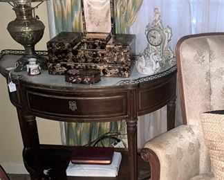 Marble-top demilune antique table