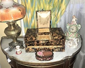 Marble-top demilune antique table