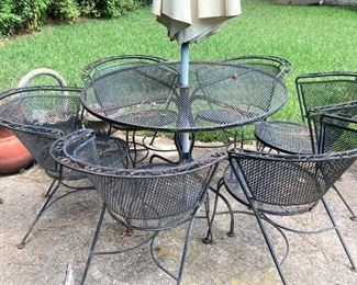 Umbrella patio table and chairs