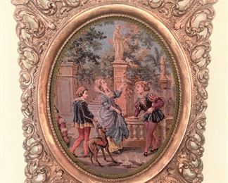 Oval framed tapestry