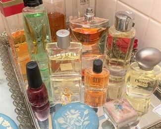 Perfumes on mirrored tray