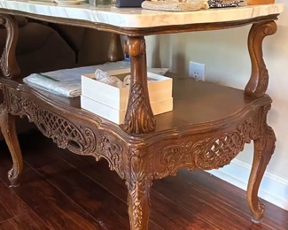 Antique Marble Top Carved Side Table 