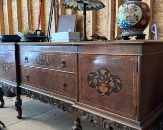 Antique Wood Inlay Buffets 