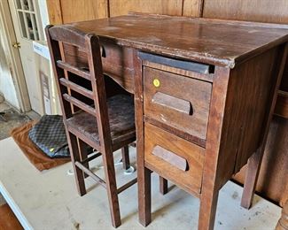 CHILD'S WOODEN DESK AND CHAIR