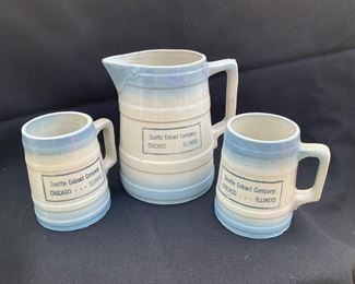 Blue and white stoneware. Advertising Seattle Extract Company of Chicago