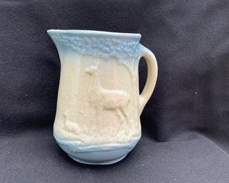 Blue and white stoneware deer pitcher 