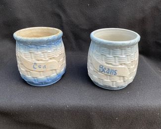 Blue and white stoneware tea and beans 